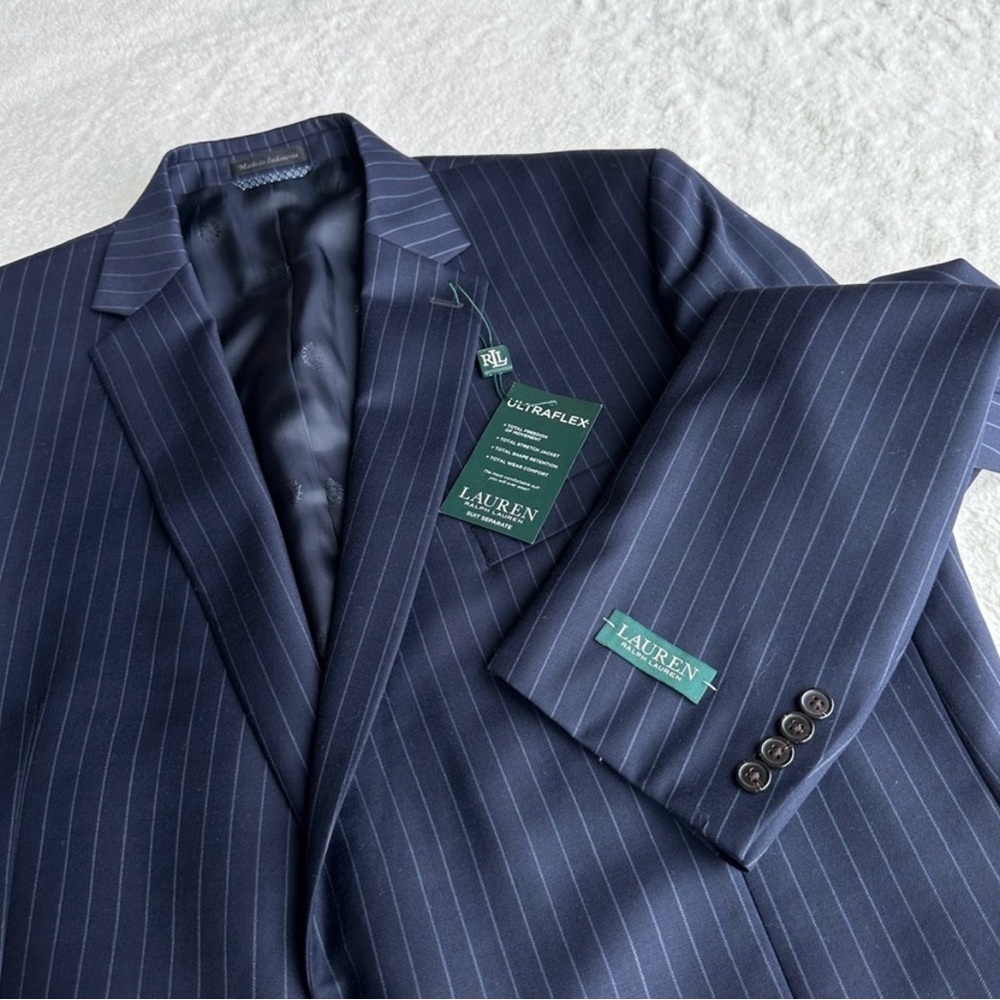 Ralph Lauren NWT Wool Blend Ultra Flex Navy Blue Pinstripe Sport Blazer - Picture 6 of 8